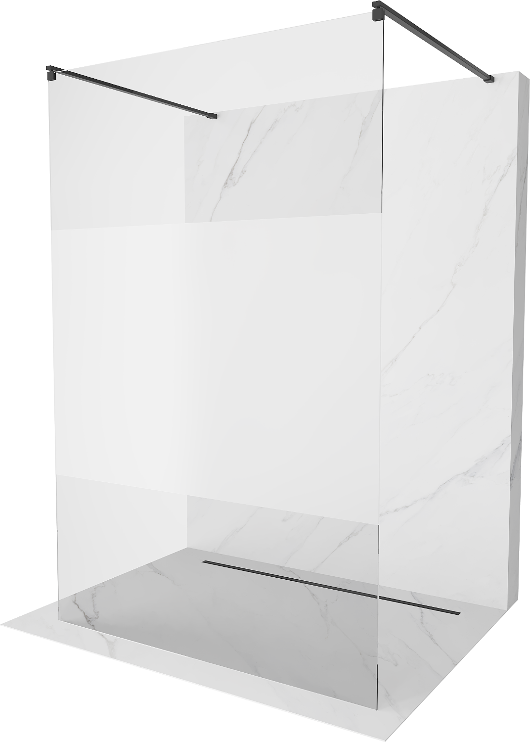 Mexen Kioto volně stojící sprchová zástěna 100 x 200 cm, Průhledné/Vzor jinovatky 8 mm, Černá - 800-100-002-70-35