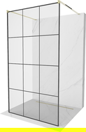 Mexen Kioto volně stojící sprchová stěna 100 x 200 cm, černá mřížka 8 mm, zlatá - 800-100-002-50-77