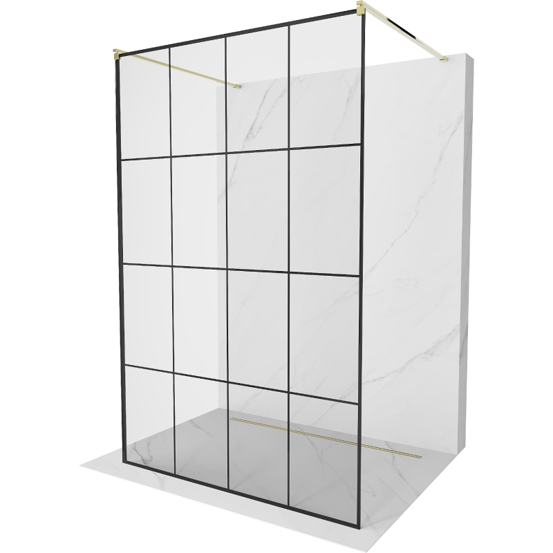 Mexen Kioto volně stojící sprchová stěna 130 x 200 cm, černá mřížka 8 mm, zlatá - 800-130-002-50-77