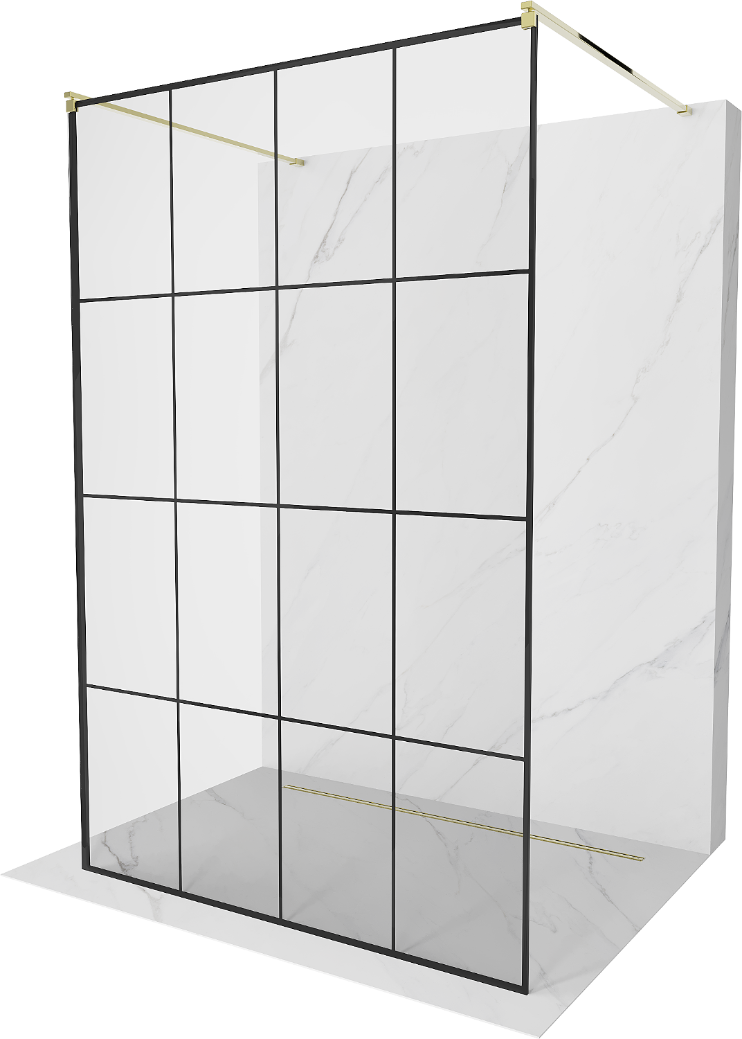 Mexen Kioto volně stojící sprchová zástěna 130 x 200 cm, Průhledné/Černý vzor 8 mm, Zlatá - 800-130-002-50-77