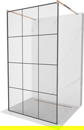 Mexen Kioto volně stojící sprchová stěna 120 x 200 cm, černá mřížka 8 mm, růžové zlato - 800-120-002-60-77