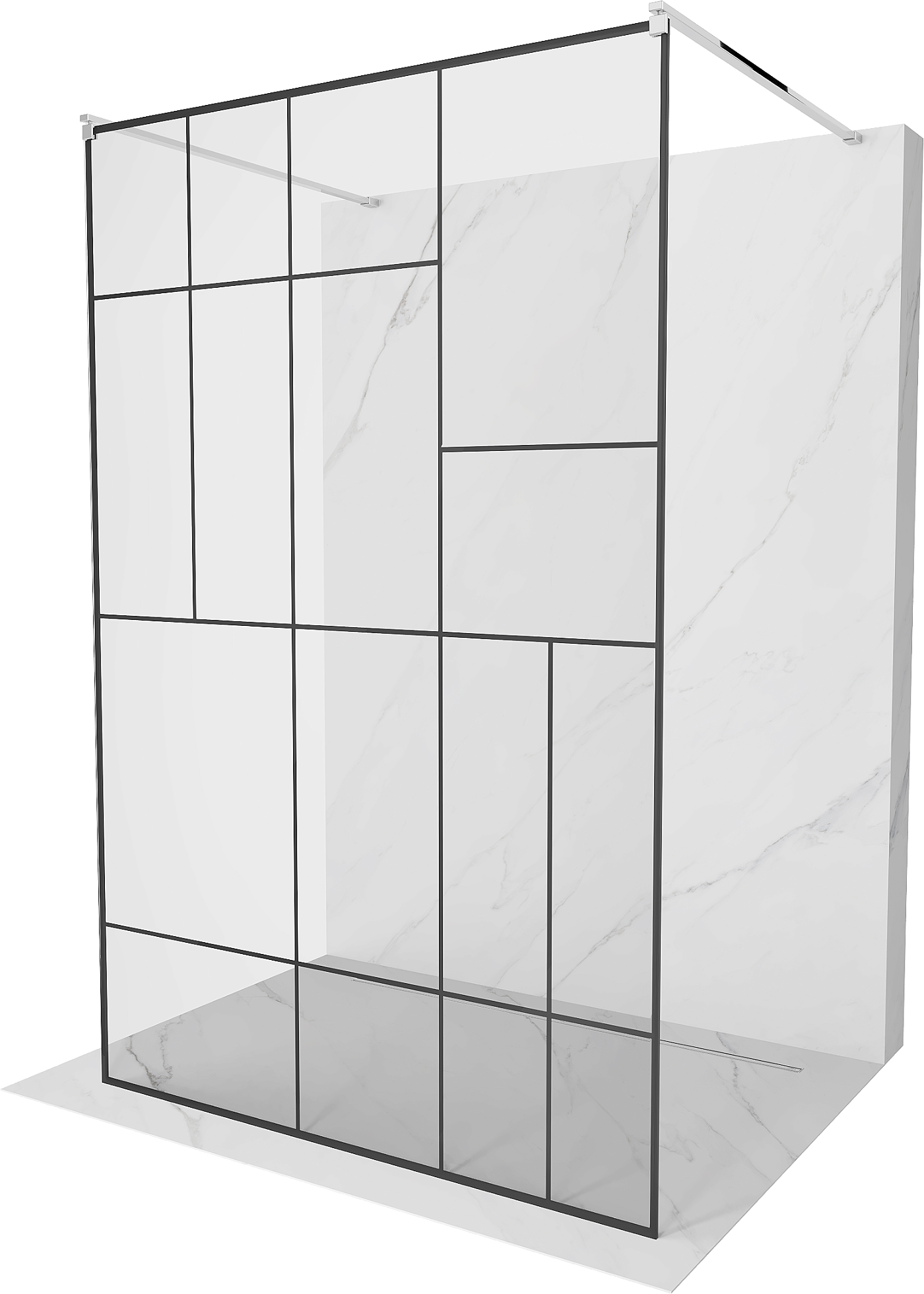 Mexen Kioto volně stojící sprchová zástěna 100 x 200 cm, Průhledné/Černý vzor 8 mm, Chromovaná - 800-100-002-01-78