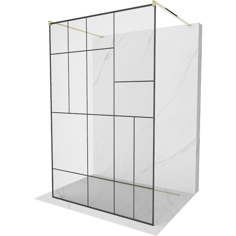 Mexen Kioto volně stojící sprchová stěna 100 x 200 cm, černý vzor 8 mm, zlatá - 800-100-002-50-78