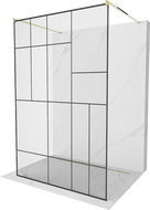 Mexen Kioto volně stojící sprchová stěna 100 x 200 cm, černý vzor 8 mm, zlatá - 800-100-002-50-78