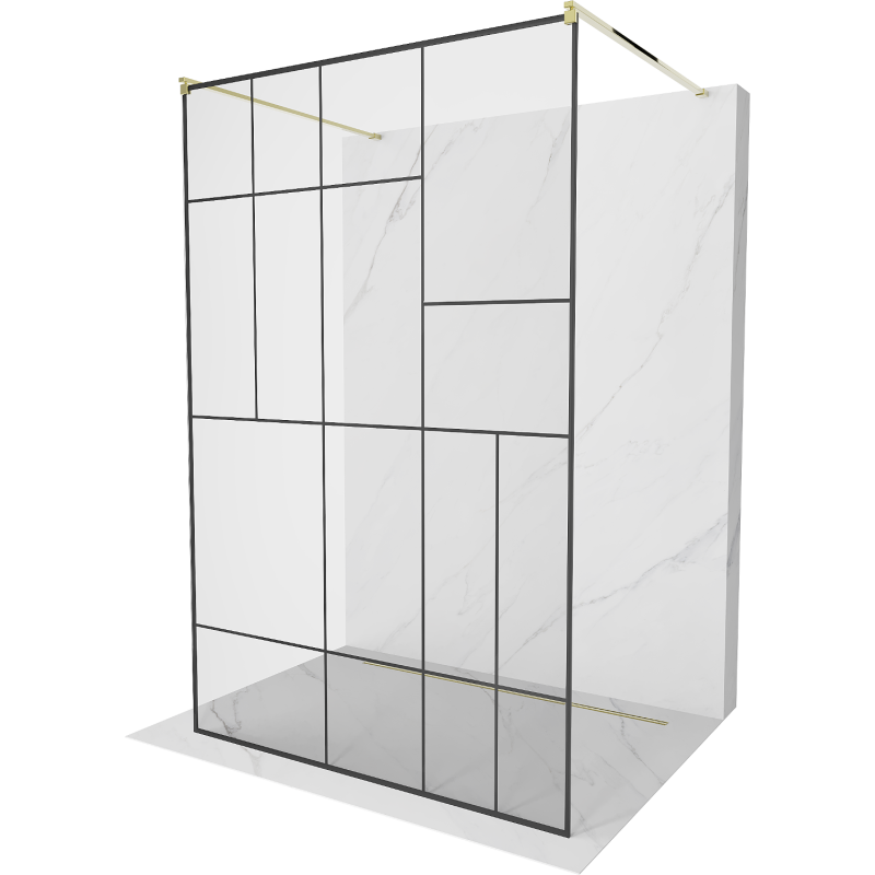 Mexen Kioto volně stojící sprchová stěna 130 x 200 cm, černý vzor 8 mm, zlatá - 800-130-002-50-78