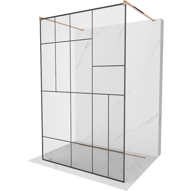 Mexen Kioto samostatná sprchová stěna 100 x 200 cm, černý vzor 8 mm, růžové zlato - 800-100-002-60-78