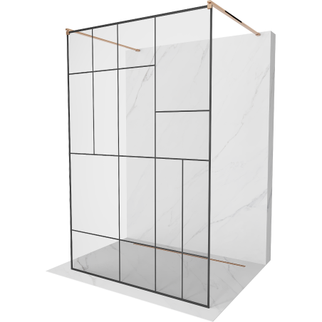 Mexen Kioto volně stojící sprchová stěna 100 x 200 cm, černý vzor 8 mm, růžové zlato - 800-100-002-60-78