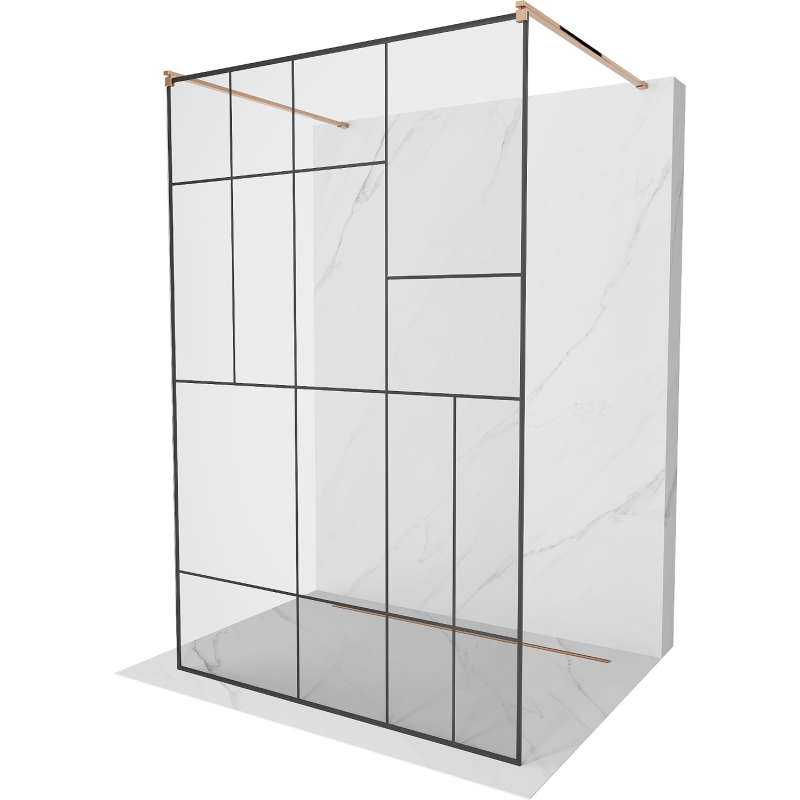 Mexen Kioto volně stojící sprchová stěna 120 x 200 cm, černý vzor 8 mm, růžové zlato - 800-120-002-60-78