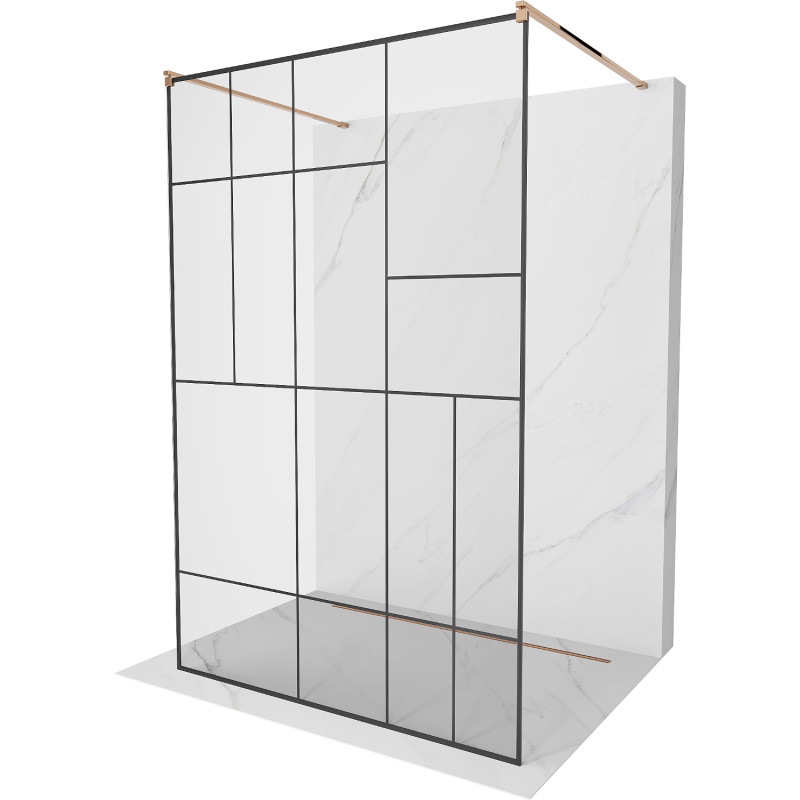 Mexen Kioto volně stojící sprchová stěna 140 x 200 cm, černý vzor 8 mm, růžové zlato - 800-140-002-60-78