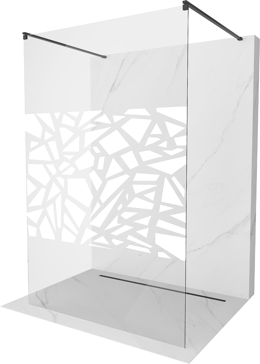 Mexen Kioto volně stojící sprchová zástěna 110 x 200 cm, Průhledné/Bílý vzor 8 mm, Černá - 800-110-002-70-85
