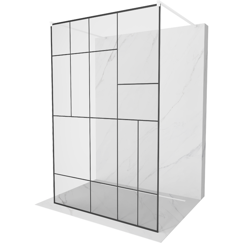 Mexen Kioto volně stojící sprchová stěna 100 x 200 cm, černý vzor 8 mm, bílá - 800-100-002-20-78