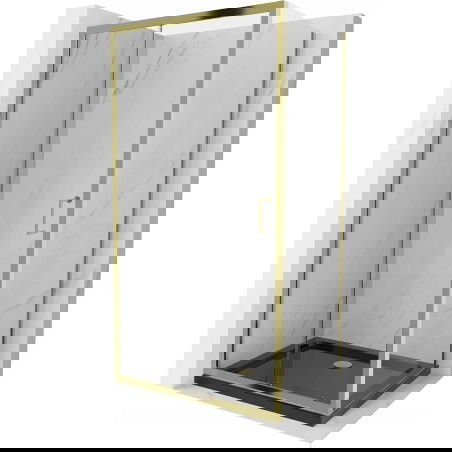 Mexen Apia sprchový kout posuvný 130 x 80 cm, transparentní, zlatý + sprchová vanička Flat, černá - 840-130-080-50-00-4070G