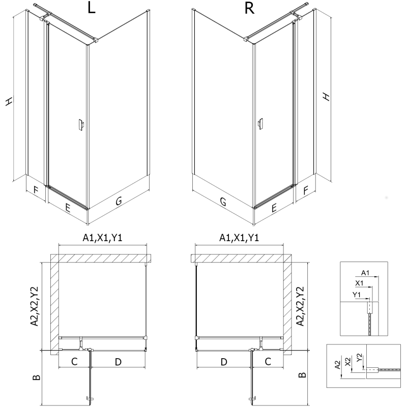Mexen Mist T sprchový kout otočný 110 x 70 cm, transparentní, kartáčovaná měď - 8A4T-110-070-65-00
