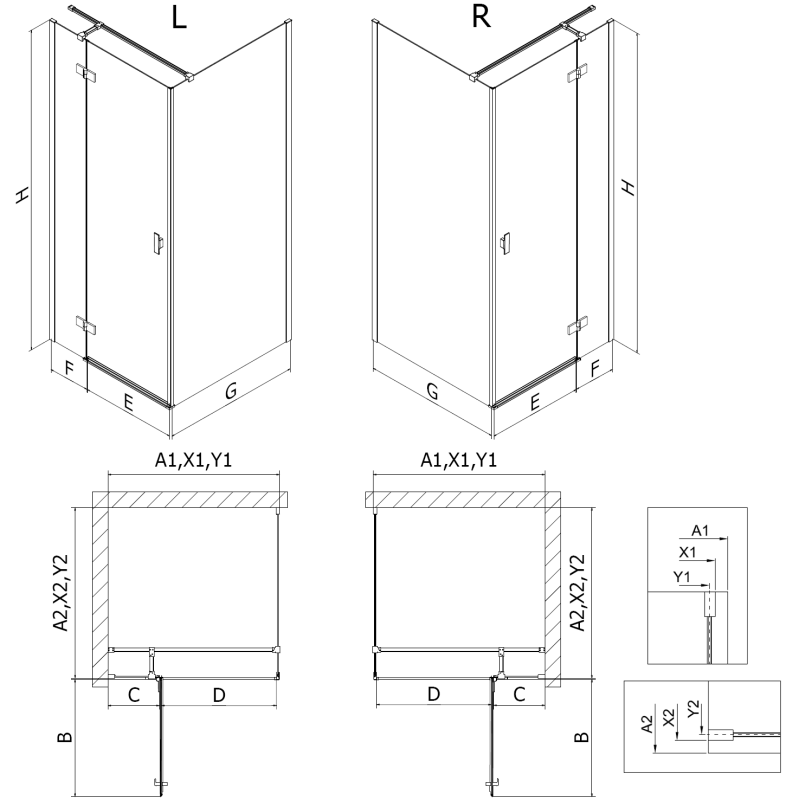 Mexen Mist-H T sprchový kout s pantovými dveřmi pravý 90 x 80 cm, průhledný, zlatý kartáčovaný - 8A5T-090-080-55-00-P
