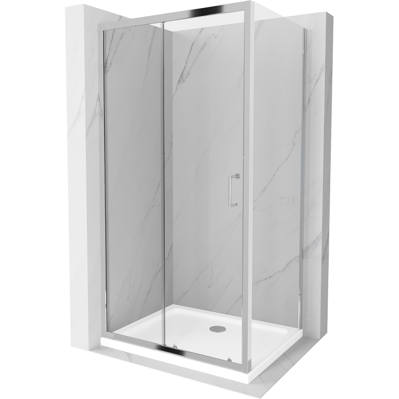 Mexen Apia rozsouvací sprchový kout 100 x 70 cm, Průhledné, Chromovaná + sprchová vanička Flat - 840-100-070-01-00-4010