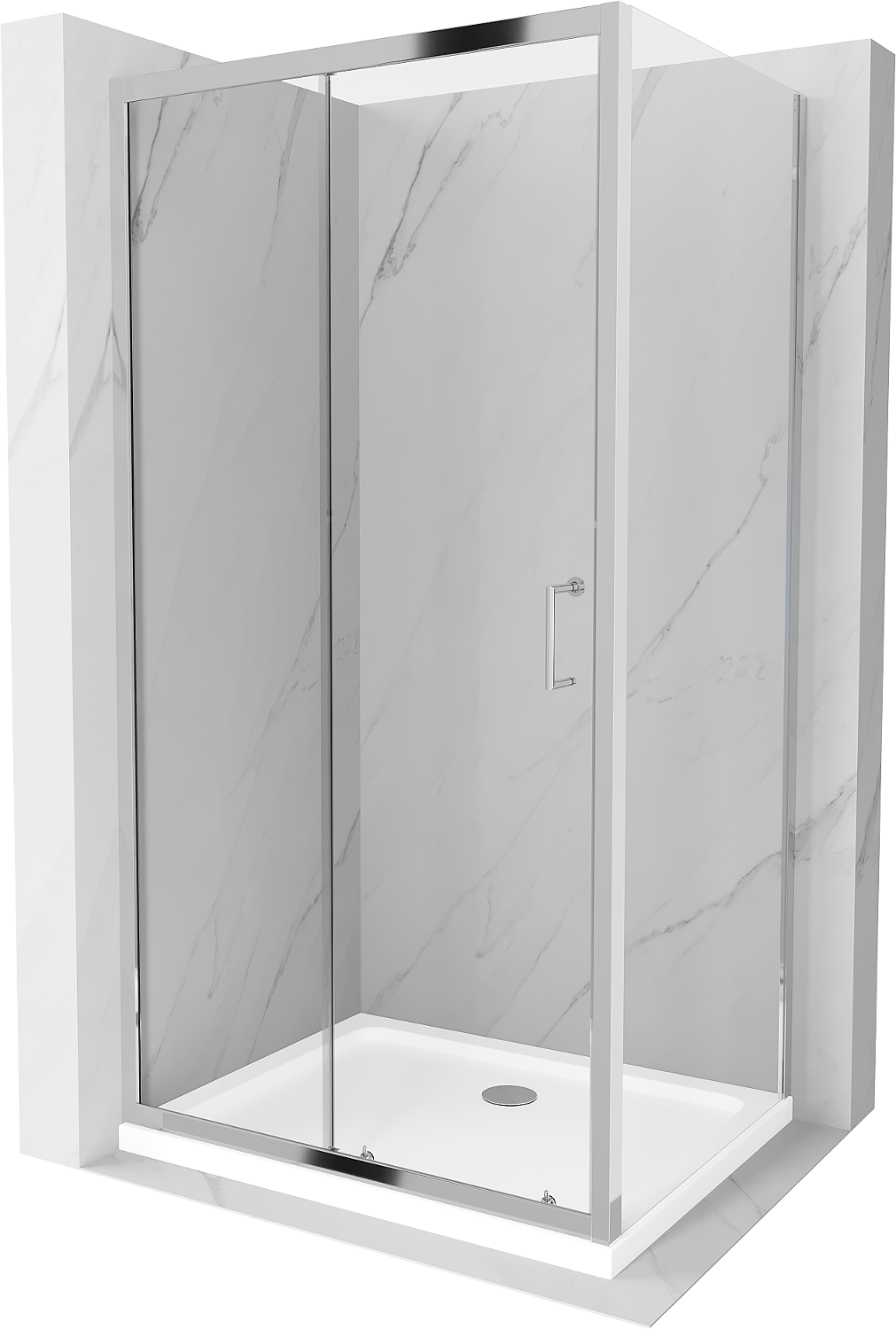 Mexen Apia rozsouvací sprchový kout 120 x 70 cm, Průhledné, Chromovaná + sprchová vanička Flat - 840-120-070-01-00-4010