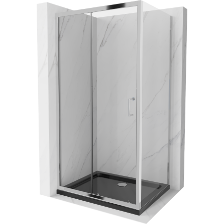 Mexen Apia rozsouvací sprchový kout 90 x 80 cm, Průhledné, Chromovaná + sprchová vanička Flat, Černá - 840-090-080-01-00-4070