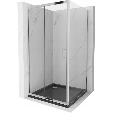 Mexen Apia posuvná sprchová kabina 90 x 90 cm, transparentní, chrom + vanička Flat, černá - 840-090-090-01-00-4070