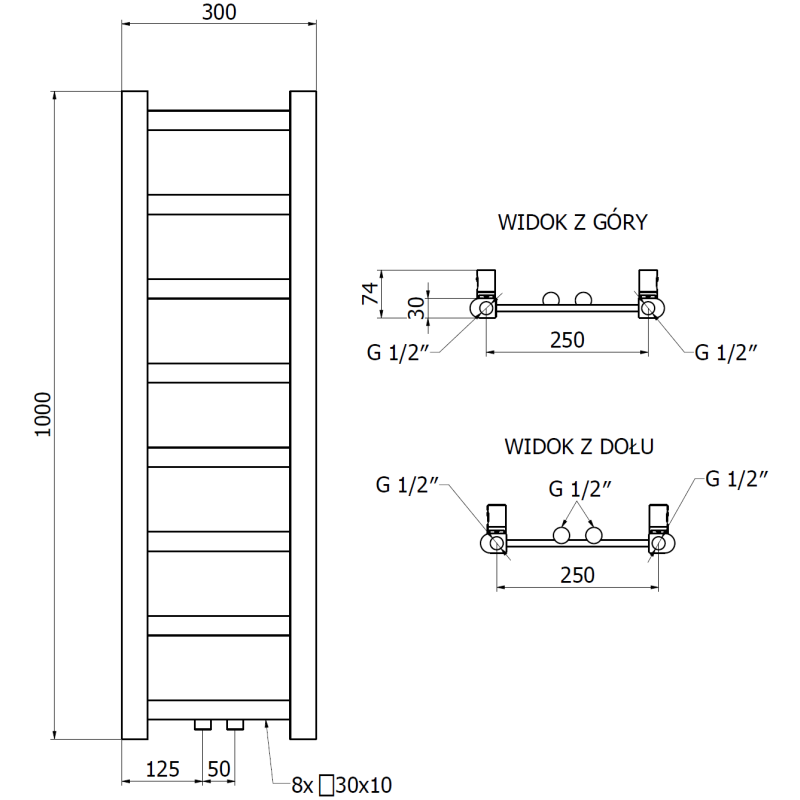 Mexen Bolt koupelnový radiátor 1000 x 300 mm, 197 W, černý - W126-1000-300-00-70