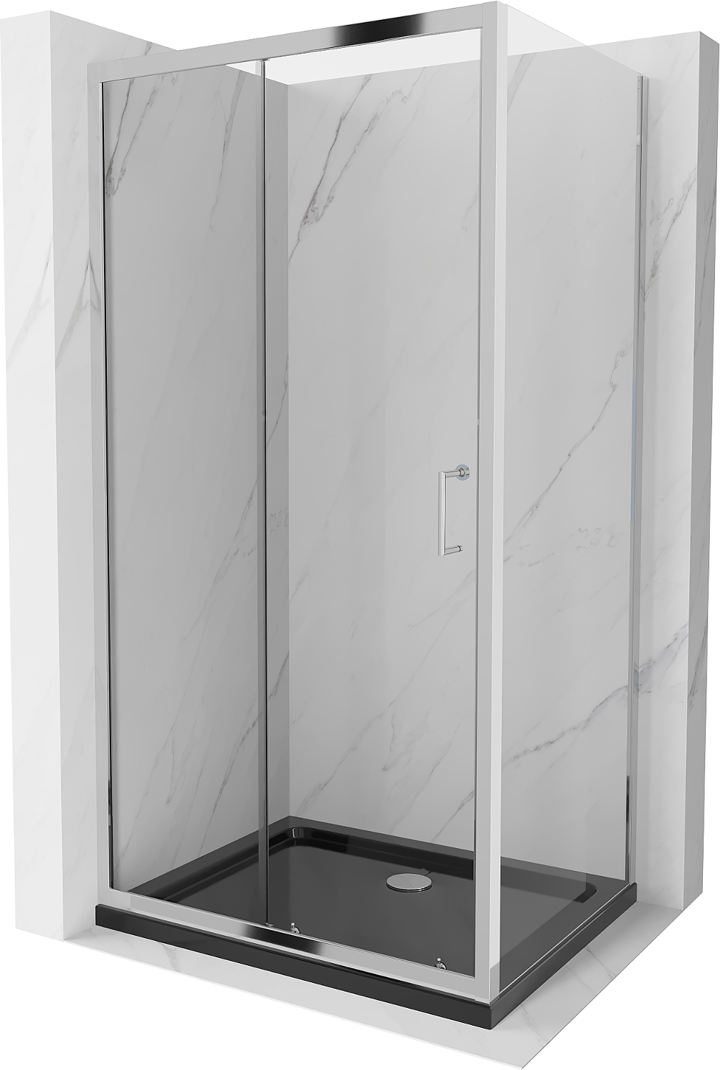 Mexen Apia rozsouvací sprchový kout 100 x 70 cm, Průhledné, Chromovaná + sprchová vanička Flat, Černá - 840-100-070-01-00-4070