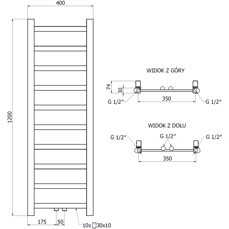 Mexen Bolt koupelnový radiátor 1200 x 400 mm, 279 W, antracit - W126-1200-400-00-66