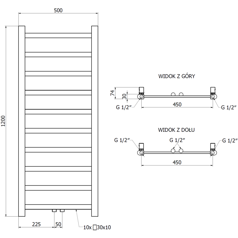 Mexen Bolt koupelnový radiátor 1200 x 500 mm, 318 W, bílý - W126-1200-500-00-20