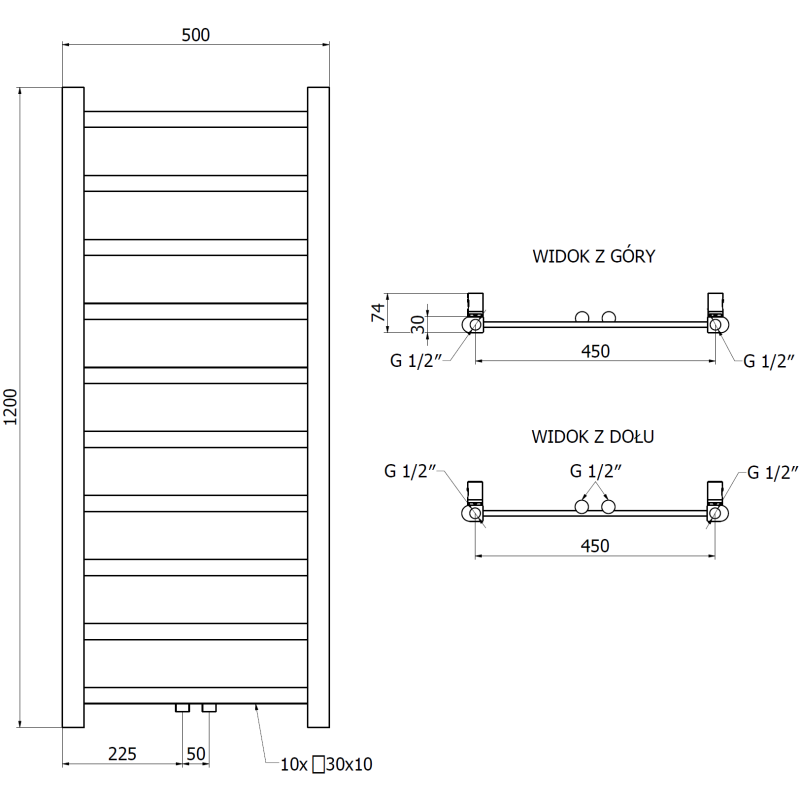 Mexen Bolt koupelnový radiátor 1200 x 500 mm, 318 W, černý - W126-1200-500-00-70