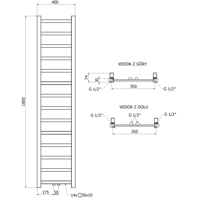 Mexen Bolt koupelnový radiátor 1800 x 400 mm, 406 W, bílý - W126-1800-400-00-20