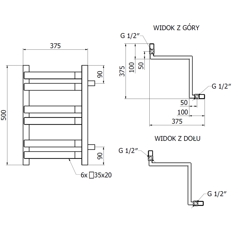 Mexen Loop koupelnový radiátor 500 x 375 mm, 253 W, antracit - W129-0500-350-00-66