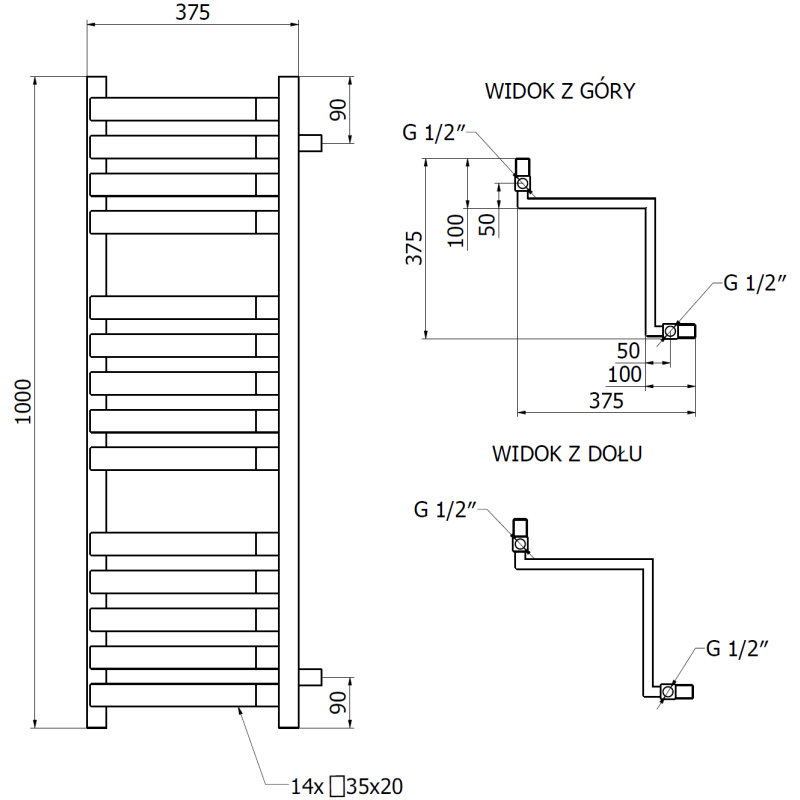 Mexen Loop koupelnový radiátor 1000 x 375 mm, 572 W, bílý - W129-1000-350-00-20