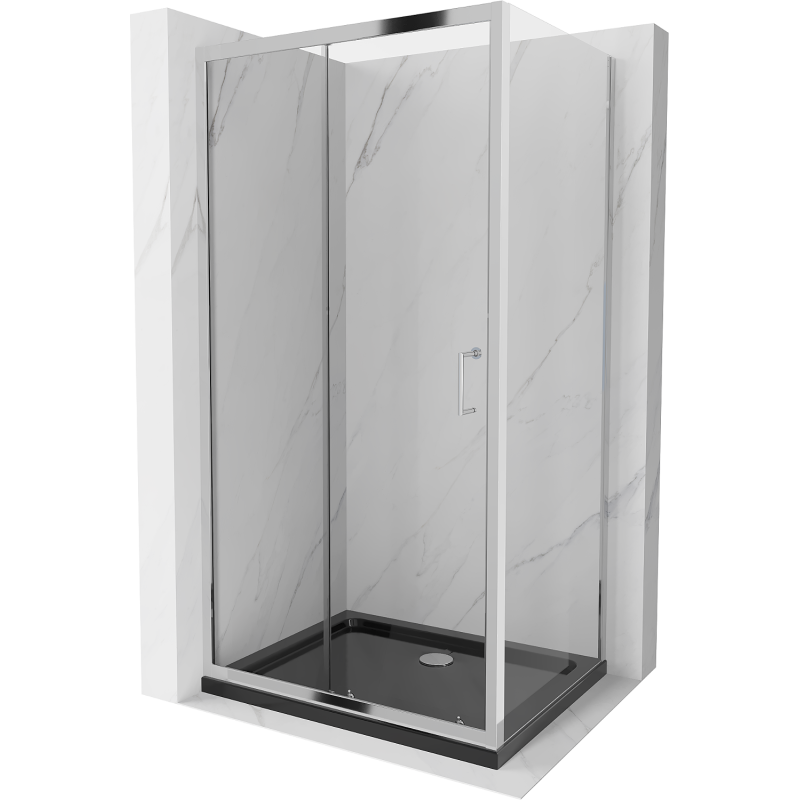 Mexen Apia rozsouvací sprchový kout 110 x 100 cm, Průhledné, Chromovaná + sprchová vanička Flat, Černá - 840-110-100-01-00-4070