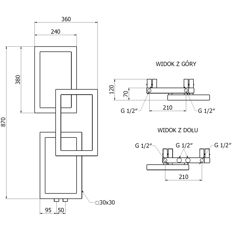 Mexen Grid dekorativní koupelnový radiátor 870 x 360 mm, 209 W, bílý - W215-0870-360-00-20