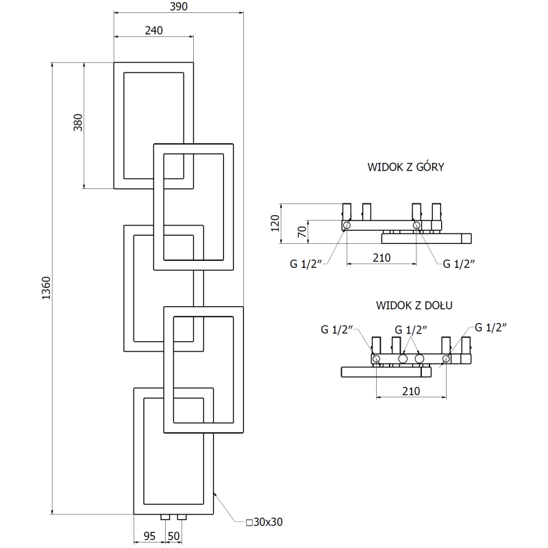 Mexen Grid dekorativní koupelnový radiátor 1360 x 390 mm, 349 W, antracit - W215-1360-390-00-66