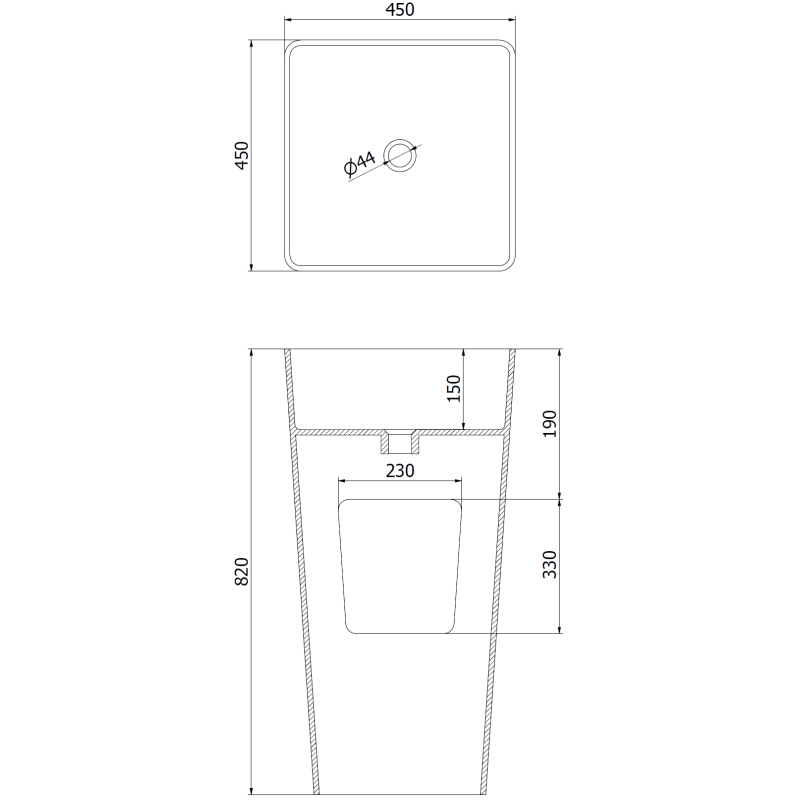 Mexen Adora volně stojící umyvadlo z konglomerátu 45 x 45 cm, bílá mat - 26564500