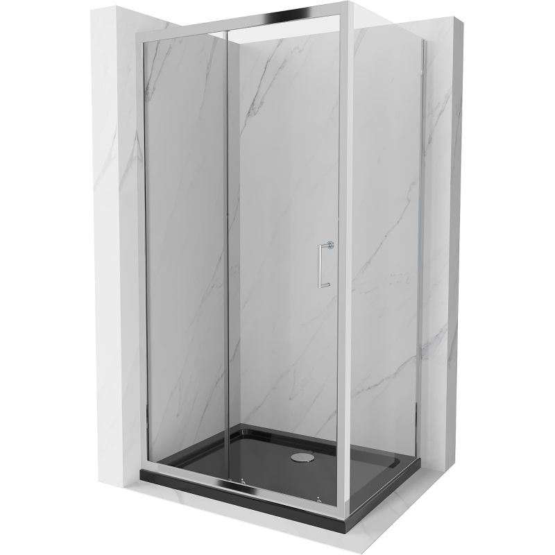 Mexen Apia rozsouvací sprchový kout 130 x 100 cm, Průhledné, Chromovaná + sprchová vanička Flat, Černá - 840-130-100-01-00-4070
