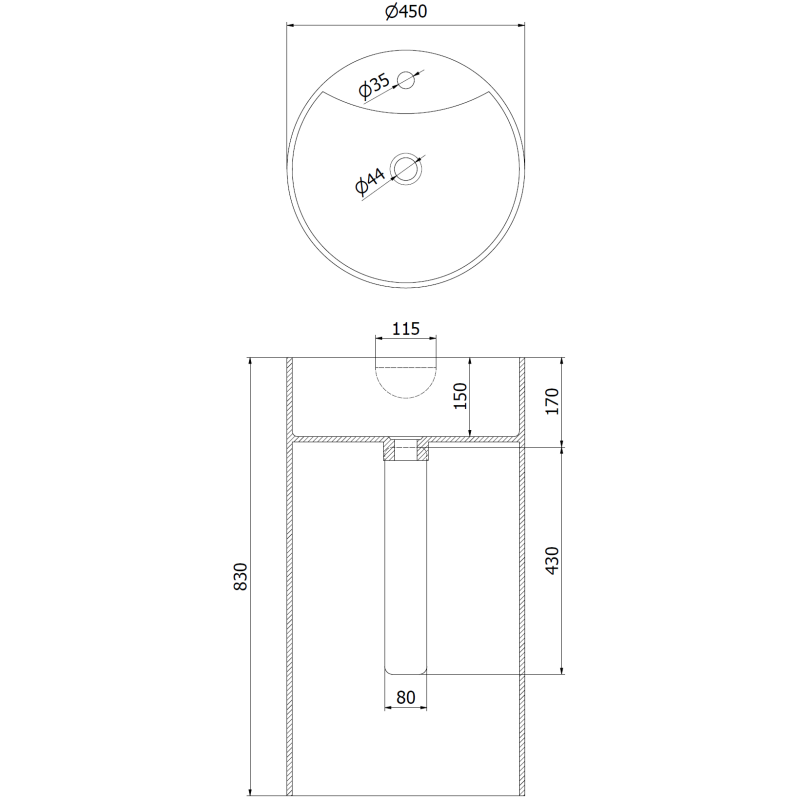 Mexen Ajax-02 volně stojící umyvadlo z konglomerátu 45 x 45 cm, bílá mat - 26514500