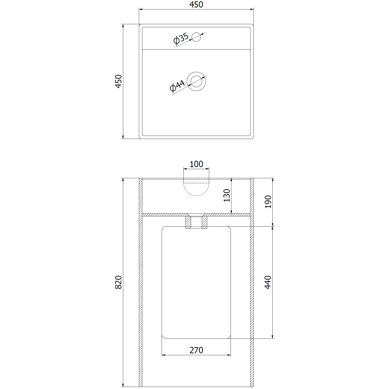 Mexen Belen volně stojící umyvadlo z konglomerátu 45 x 45 cm, bílá mat - 26604500