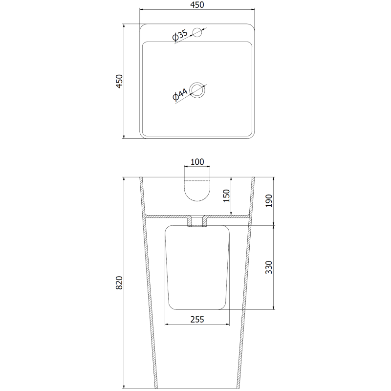 Mexen Neva volně stojící umyvadlo z konglomerátu 45 x 45 cm, bílá mat - 26614500