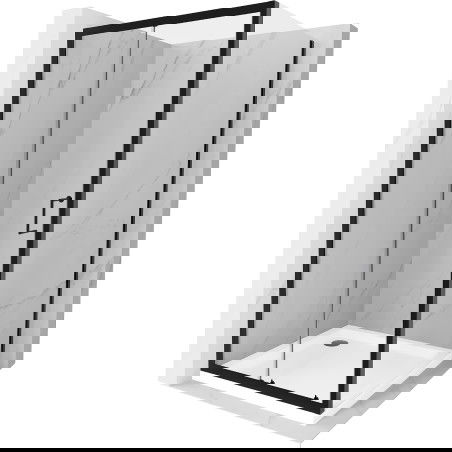 Mexen Apia sprchový kout posuvný 100 x 100 cm, transparentní, černý + vanička Flat, bílá - 840-100-100-70-00-4010B