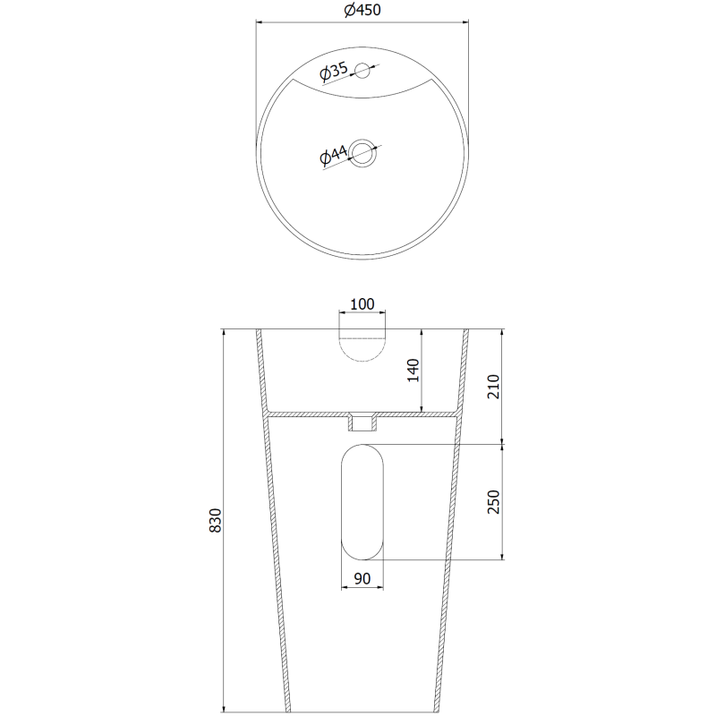 Mexen Onyx-02 volně stojící umyvadlo z konglomerátu 45 x 45 cm, bílá mat - 26544500