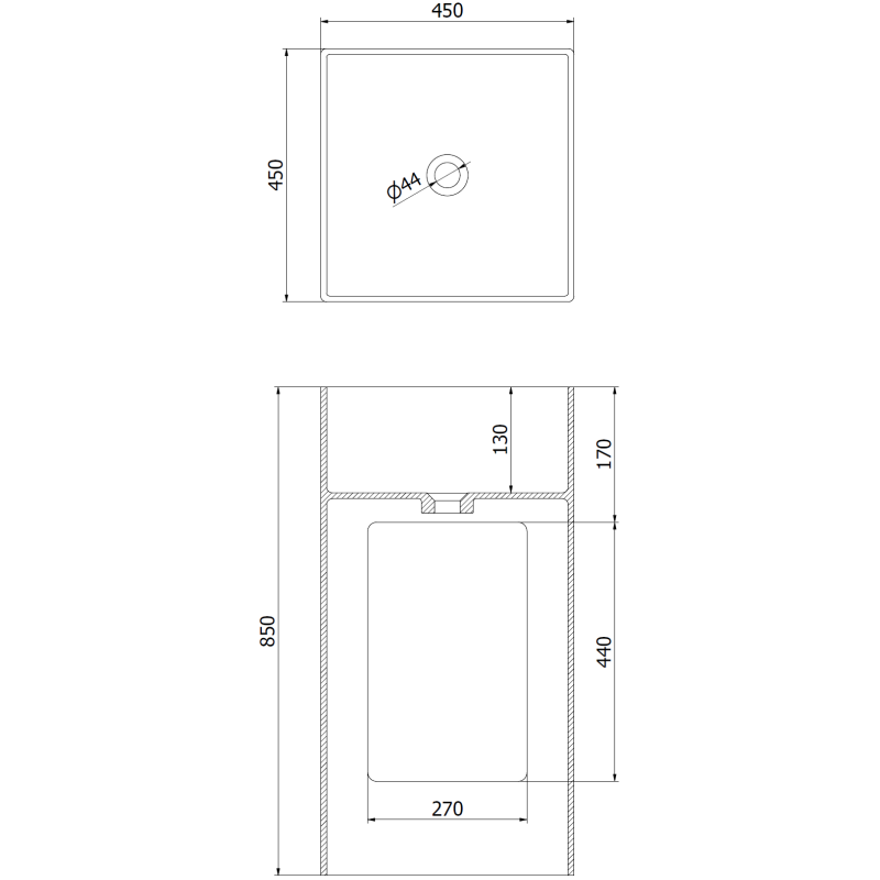 Mexen Xola-2 samostatně stojící umyvadlo z konglomerátu 45 x 45 cm, bílá mat - 26594500