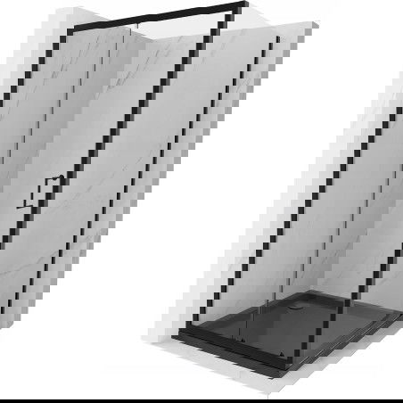 Mexen Apia sprchový kout posuvný 100 x 100 cm, transparentní, černý + vanička Flat, černá - 840-100-100-70-00-4070B