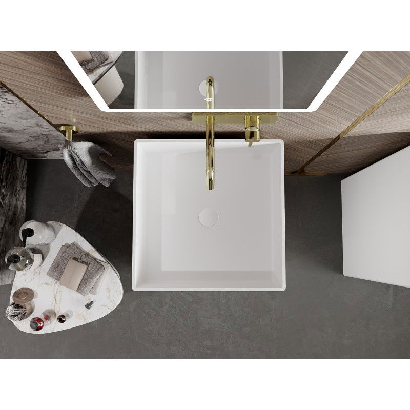 Mexen Xola-2 samostatně stojící umyvadlo z konglomerátu 45 x 45 cm, bílá mat - 26594500