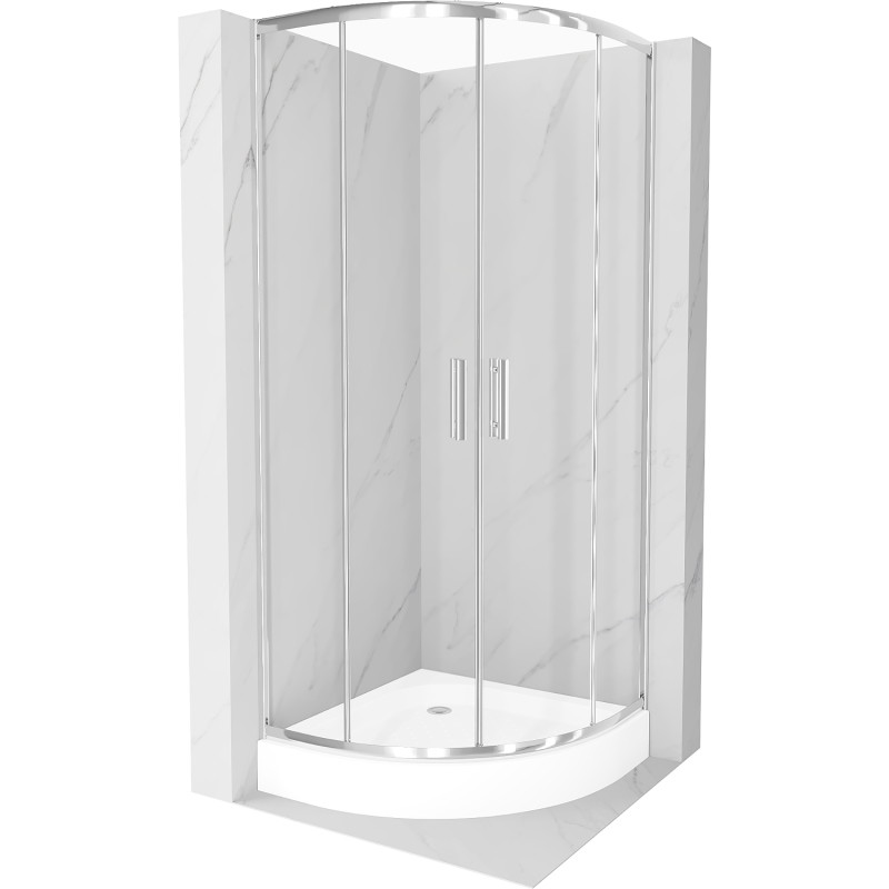 Mexen Rio půlkruhový sprchový kout 70 x 70 cm, transparentní, chrom + sprchová vanička, bílá - 863-070-070-01-00-4710