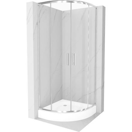 Mexen Rio půlkruhový sprchový kout 70 x 70 cm, transparentní, chrom + sprchová vanička, bílá - 863-070-070-01-00-4710