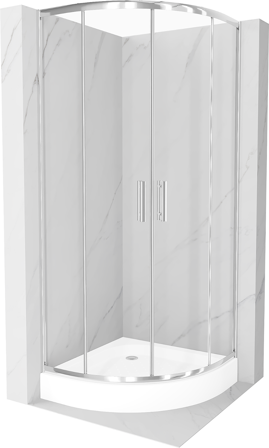 Mexen Rio půlkruhový sprchový kout 70 x 70 cm, Průhledné, Chromovaná + sprchová vanička Rio, Bílá - 863-070-070-01-00-4710