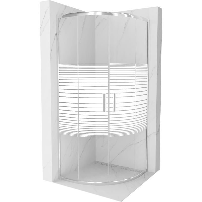 Mexen Rio půlkruhová sprchová kabina 90 x 90 cm, bílé pruhy, chrom - 863-090-090-01-20