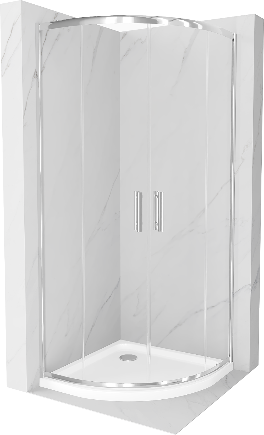 Mexen Rio půlkruhový sprchový kout 80 x 80 cm, Průhledné, Chromovaná + sprchová vanička Flat, Bílá - 863-080-080-01-00-4110