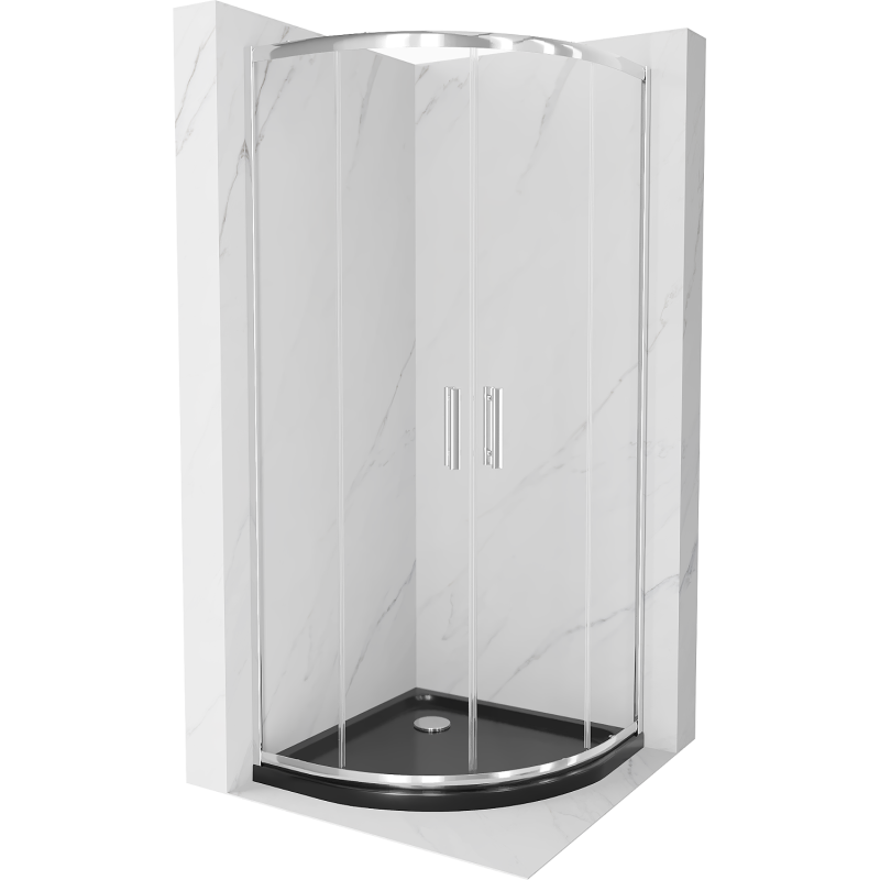 Mexen Rio sprchový kout půlkruhový 80 x 80 cm, transparentní, chrom + vanička Flat, černý - 863-080-080-01-00-4170