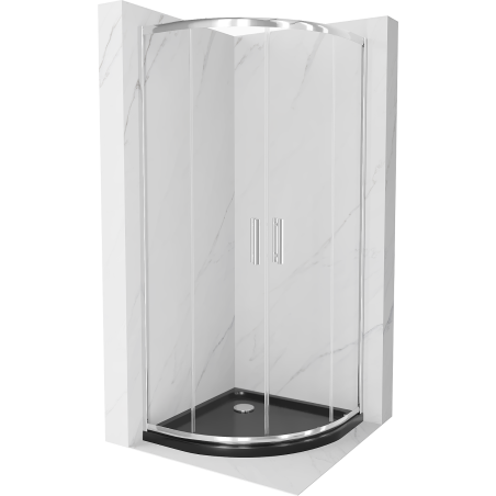 Mexen Rio sprchový kout půlkruhový 80 x 80 cm, transparentní, chrom + vanička Flat, černý - 863-080-080-01-00-4170
